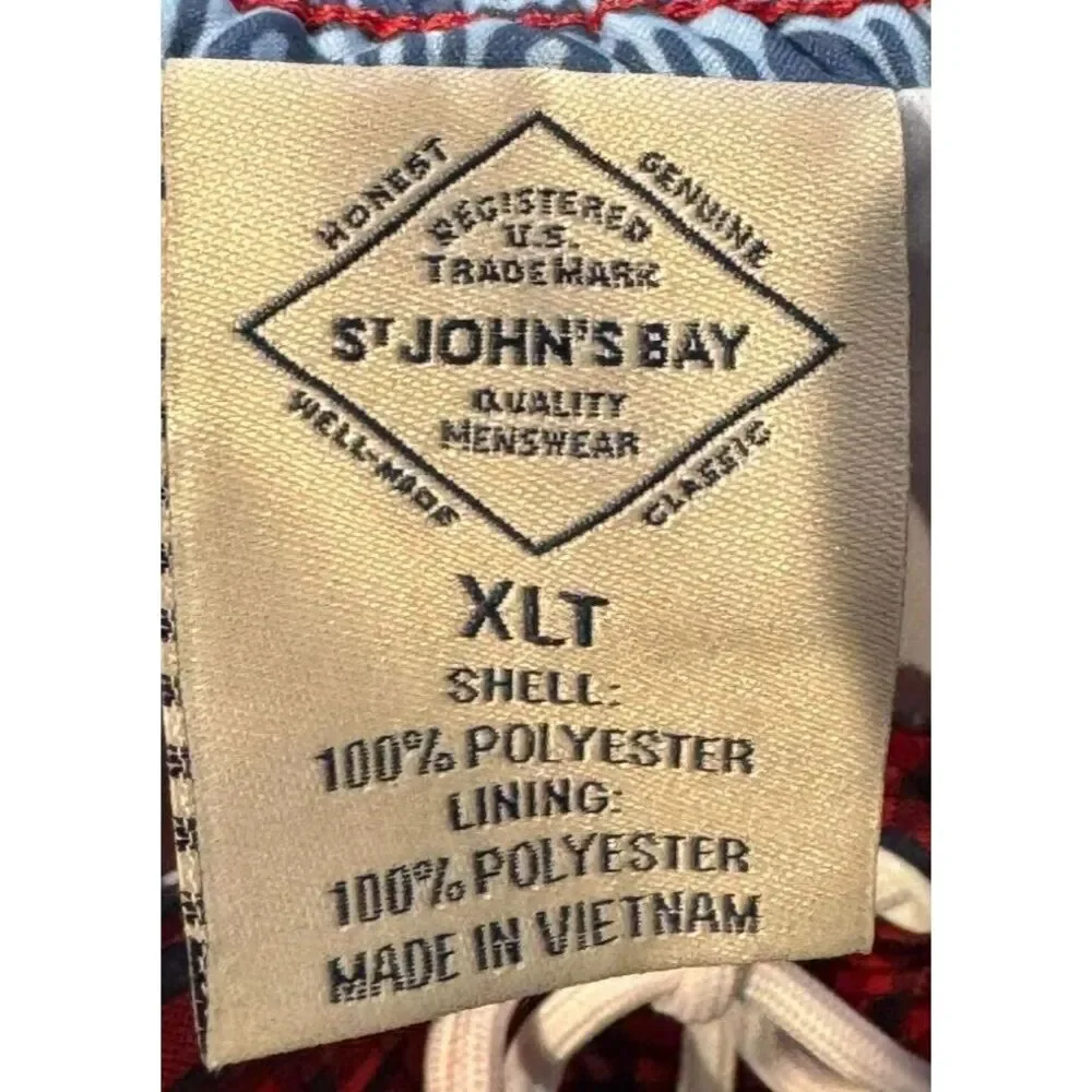 St. John's Bay Men Shorts Checkered Elastic Waist Drawstring‎ Gingham Red XL NWT
